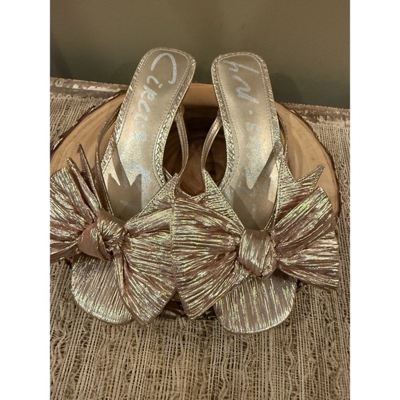 Circus NY by Sam Edelman Natalina Metallic Gold‎ Bow Kitten Heel Slide Sandals 8 - Picture 5 of 14
